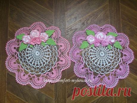 Двухцветные салфетки крючком + схемы | Уют и тепло моего дома