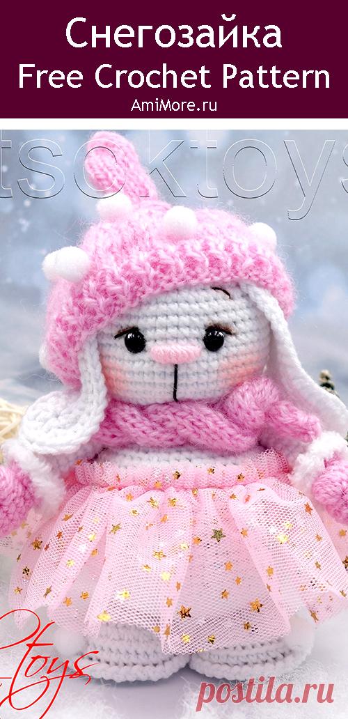 PDF Снегозайка крючком. FREE crochet pattern; Аmigurumi animal patterns. Амигуруми схемы и описания на русском. Вязаные игрушки и поделки своими руками #amimore - зайка из обычной пряжи, заяц, зайчик к Новому году, кролик, зайчонок, крольчонок.