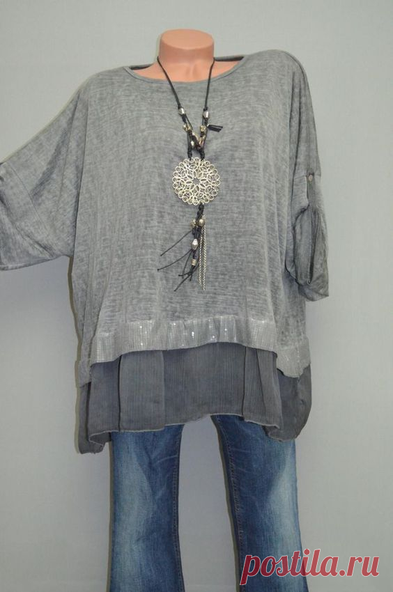 M/L/XL/XXL ITALY BOUTIQUE 2TLG LONG TUNIKA LAGENLOOK PULLOVER PAILLETTEN GRAU in Kleidung & Accessoires, Damenmode, Blusen, Tops & Shirts | eBay