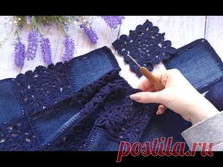 Кардиган "Jeans". Крючок + ткань. Часть 4. Соединение мотивов.