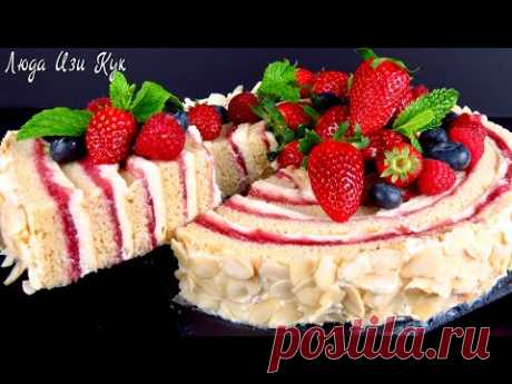 🍓КРАСИВЫЙ ТОРТ клубничный праздничный торт на день рождения, торт с клубникой Люда Изи Кук выпечка