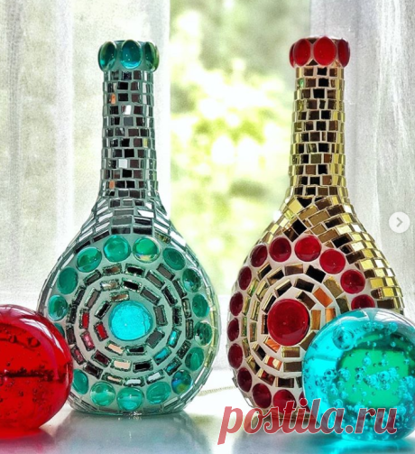 #декорбутылки #декоративнаябутылка #бутылка_ваза #зеркальнаямозаика #стекляннаямозаика