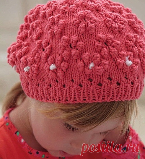 Шапочка для девочки спицами, цветочками из шишечек - Колибри Хорошая вязаная шапочка для девочки выполнена спицами узором из шишечек. Размер шапочки для ребенка