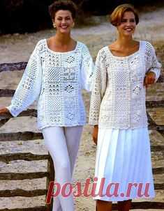Vintage Crochet Pattern Granny Square Motif Tops Tunic