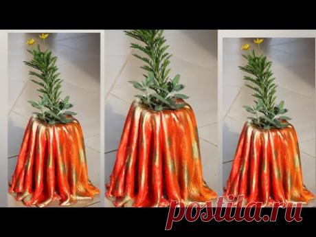 Self watering cement pot made with cloth and plastic bottle/Cement craft ideas/DIY