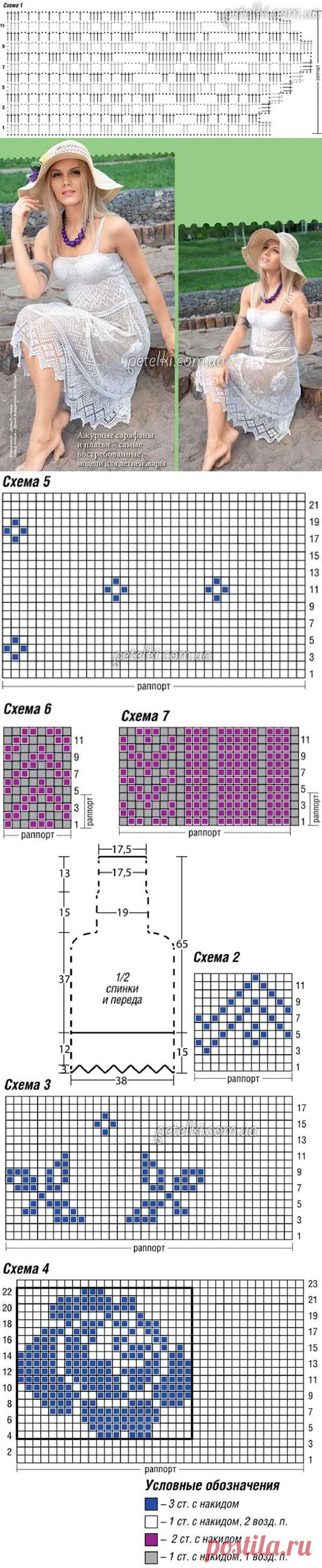 Сарафан в филейной технике. Описание, схемы вязания