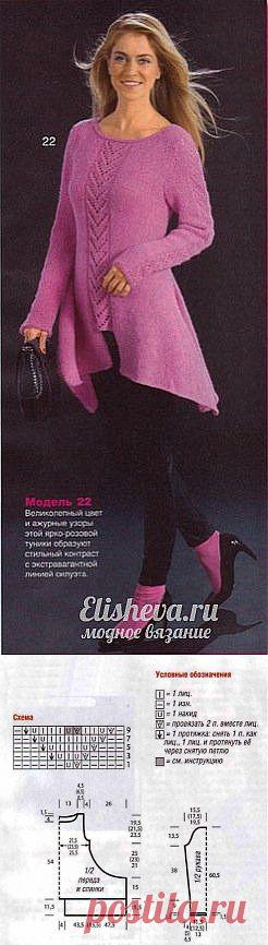 Туника "Хвостики" с ажурной полоской по вертикали. Вязаная спицами