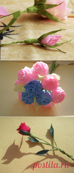 Розы из гофрированной бумаги пошагово. | ИЗ БУМАГИ СВОИМИ РУКАМИ