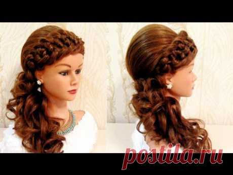 Свадебная прическа с плетнием.  Braided wedding hairstyle for long hair - YouTube