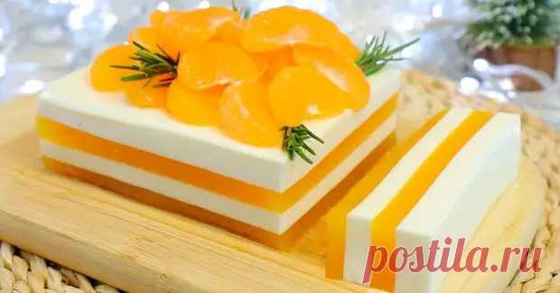 Сметанное желе с мандаринами