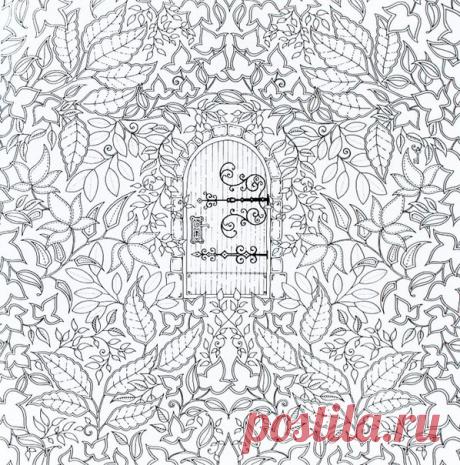 Дверь на стене поросшей листвой Лучшие раскраски антистресс