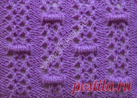 узор 154 ажурные полоски с зажимами |  каталог вязаных спицами узоров