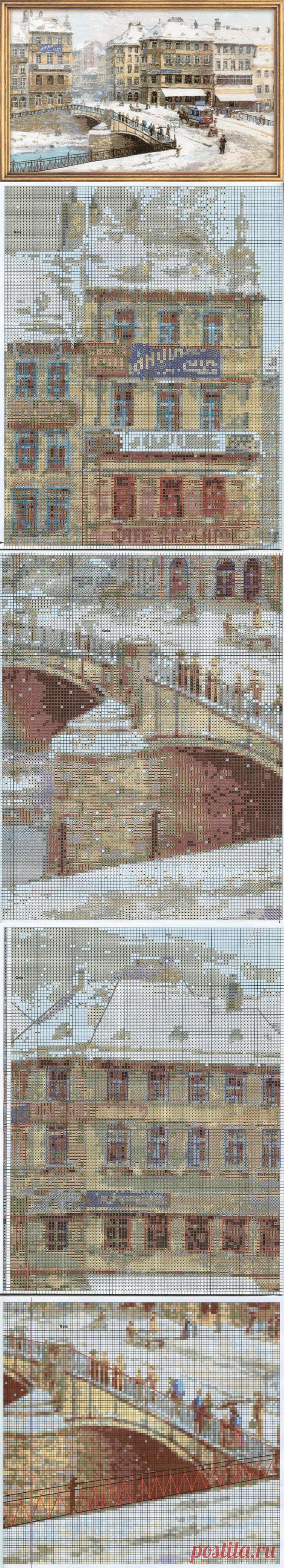 Зима в Старой Вене. Схема вышивки крестом.