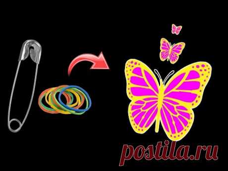 How to make flying butterfly with safety pin, rubber band and paper - Flying butterfly paper craft