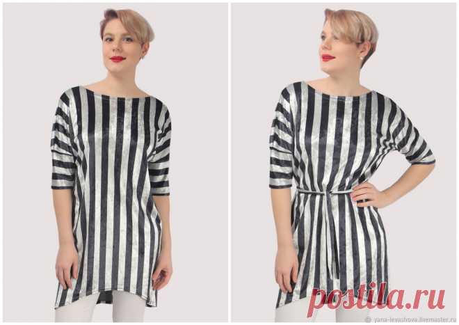 Туника платье бархатное в полоску выше колена – купить на Ярмарке Мастеров – M0K18RU | Туники, Москва