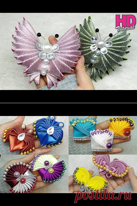 DIY - How To Make Butterfly with satin ribbon || Kanzashi Flower || kupu-kupu dari pita satin - YouTube