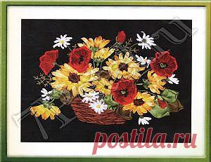 Букет из рудбекии и маков ц-1129. Вышивка лентами > Panna.