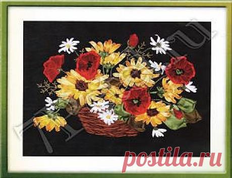 Букет из рудбекии и маков ц-1129. Вышивка лентами &gt; Panna.