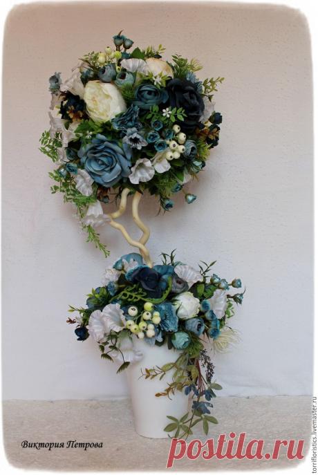 Купить Топиарий "Пелагея" - бирюзовый, топиарий, топиарий дерево счастья, топиарий ручной работы