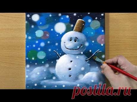 Christmas Snowman / Acrylic Painting For Beginners / STEP by STEP #168 / 눈사람 아크릴화그리기