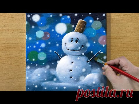Christmas Snowman / Acrylic Painting For Beginners / STEP by STEP #168 / 눈사람 아크릴화그리기