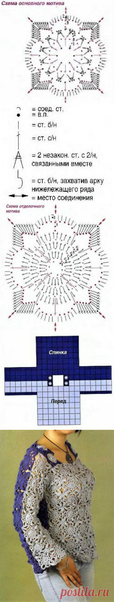 Двухцветная ажурная кофточка крючком, схемы и описание | Идеи рукоделия | Яндекс Дзен