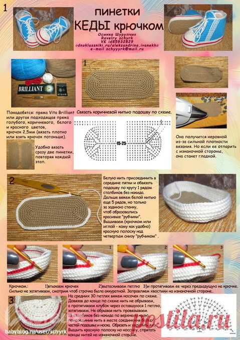 Вяжем детям. МК пинетки-кеды.