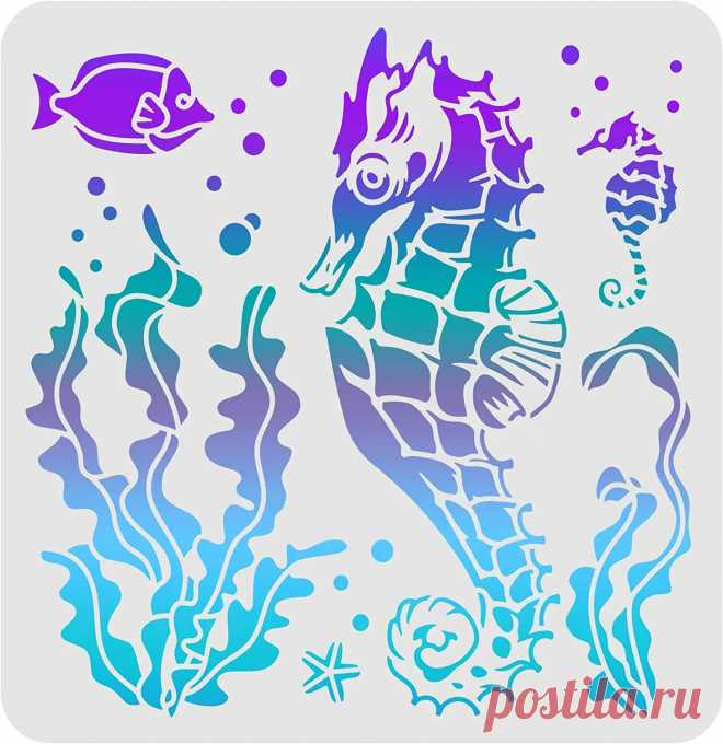 Plantillas de dibujo de concha, plantillas reutilizables de criaturas marinas para pintar sobre madera, azulejo, papel, tela, decoración de pared y suelo.