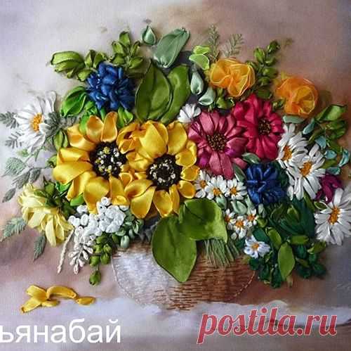 Возвратный стежок или «бэкститч» в вышивке лентами