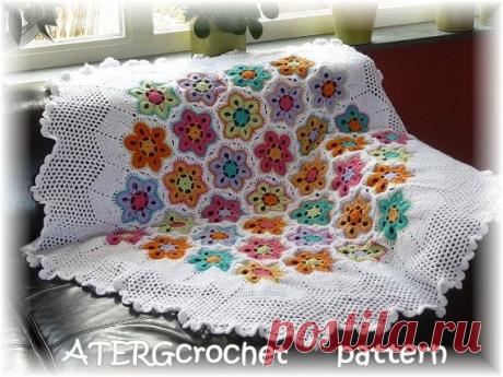 Crochet pattern hexagon flower plaid/afghan by by ATERGcrochet