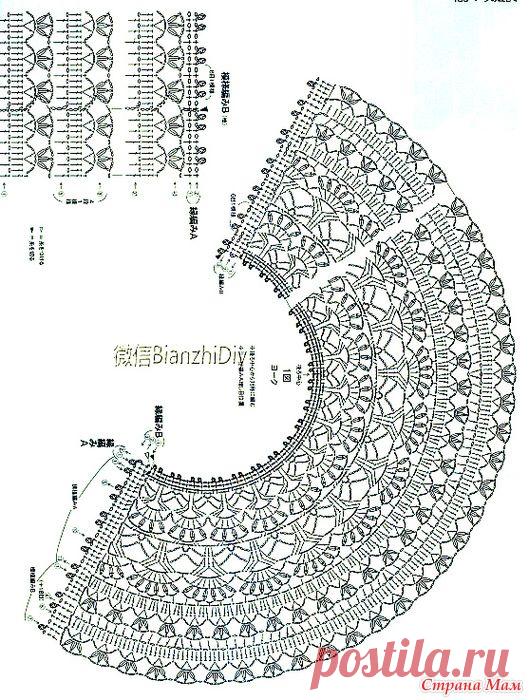 Ажурный жакет круглая кокетка которого выполнена узором лилии. Крючок