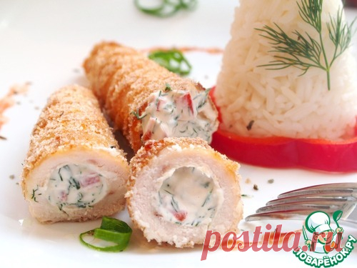 Куриные трубочки с начинкой и янтарным рисом.