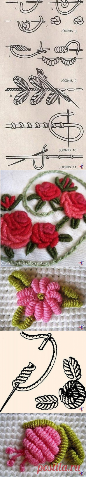 Вышивка: крошечные букетики и объёмные цветочки