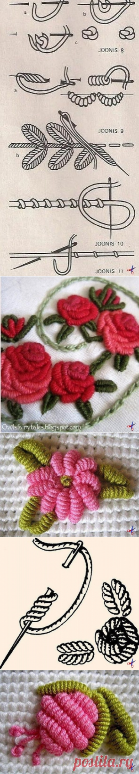 Вышивка: крошечные букетики и объёмные цветочки