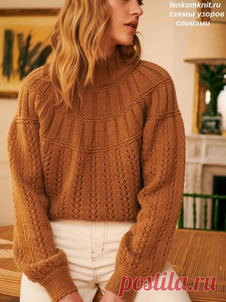 Запись на стене Джемпер с круглой кокеткой от бренда Petite MendigotePetite Mendigote - французский бренд одежды. Цена этого джемпера - 170 €, состав пряжи - 100% мериносДжемпер в оригинале связан снизу вверх как реглан (потому что это машинная вязка), но задуман, как круглая кокетка. Нижняя часть - вертикальный ажурный узор, раппорт - 6 петель (плюс одна петля для симметрии) и 4 ряда. На объемной пряже этот узор смотрится очень красиво.Верх...