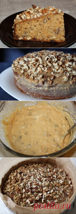 Пирог "Лень -матушка"
=1 стакан муки (220 мл.) 
50 гp. сахара
100 мл. молока
4 яйца
1 банка вареной сгущенки
2 ч. л. разрыхлителя
1 стакан очищенных грецких орехов
50 гp. изюма