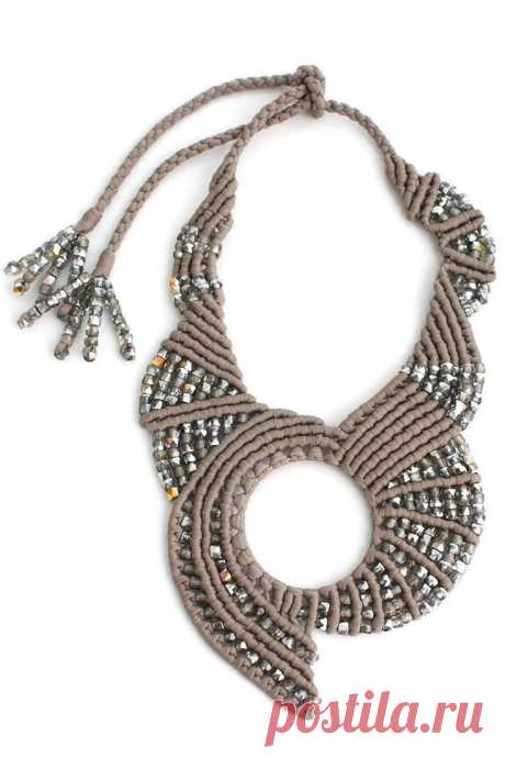 (11) Necklace | Tammy Tiranasar. &quot;Neutral Space&quot;. Silk cord in greige with silver faceted glass beads | Макраме | Шнуры, Пространства и Граненое Стекло