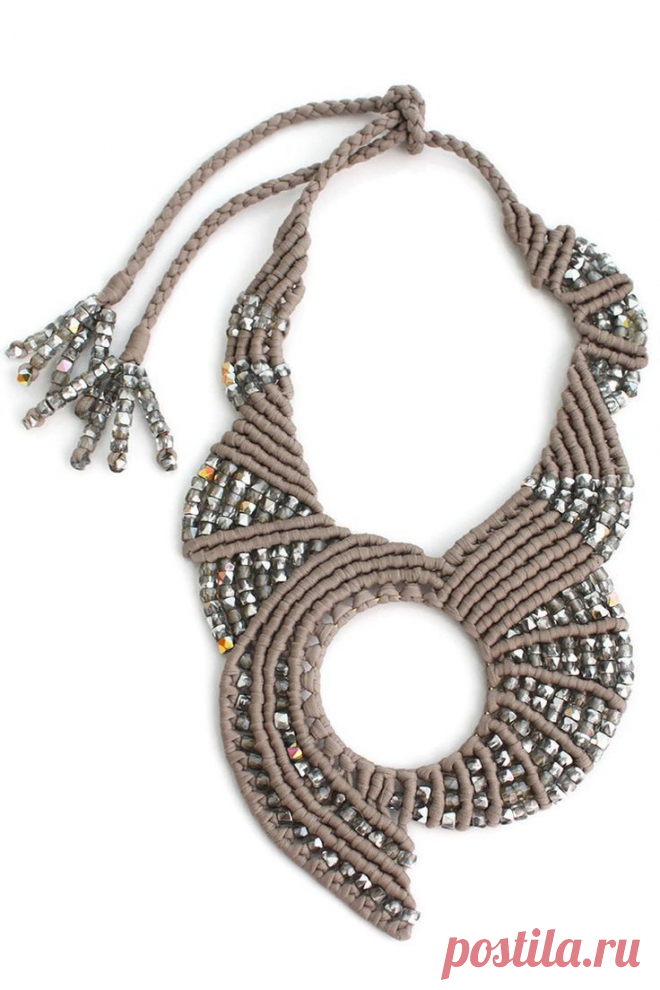 (11) Necklace | Tammy Tiranasar. "Neutral Space". Silk cord in greige with silver faceted glass beads | Макраме | Шнуры, Пространства и Граненое Стекло