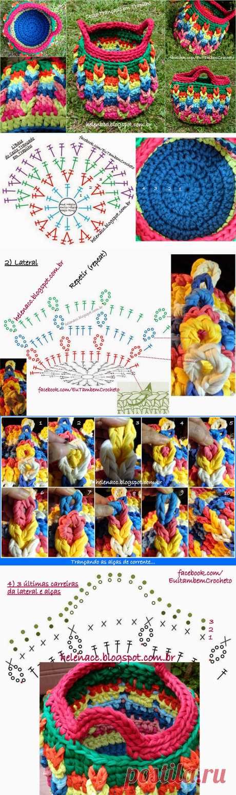 EU TAMBÉM CROCHETO...: Cesto Trançado em Trapilho