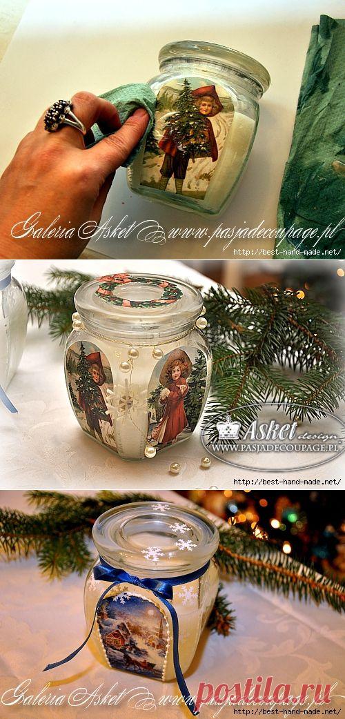 Рождественский декор свечной баночки от Asket. Мастер-класс.