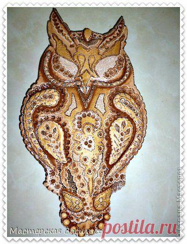 Сова и ящерица *соленое тесто, точечная роспись* | Страна Мастеров