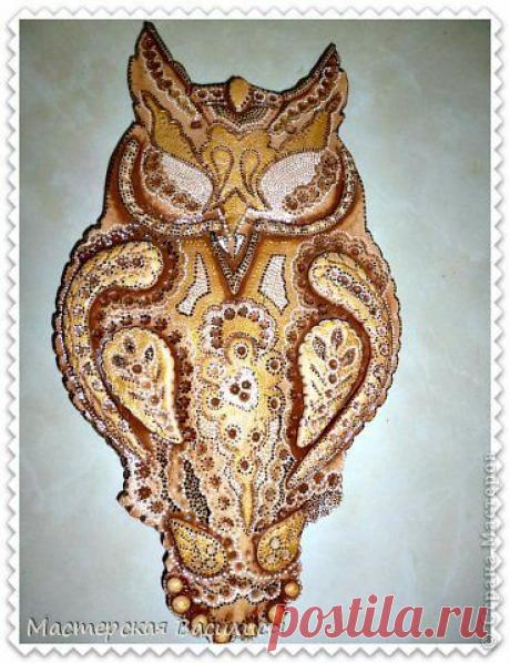 Сова и ящерица *соленое тесто, точечная роспись* | Страна Мастеров