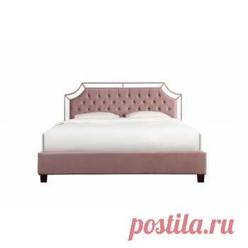 N-BD1894B PI Кровать с зеркальными вставками пепел-розовая 214*192*127. Дизайнерские кровати купить в Москве - элитные кровати премиум класса, цена в интернет-магазине ForestGum