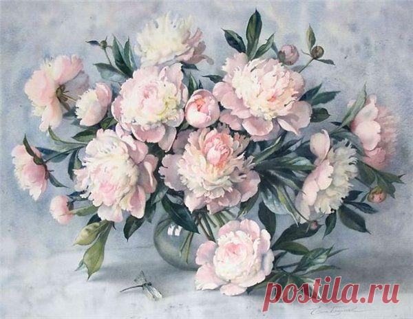 Цветочное да ягодное. Акварели Елены Базановой..