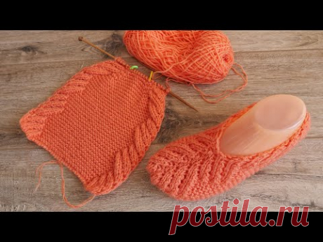 Коралловые кружевные следки спицами | Lace slippers knitting pattern