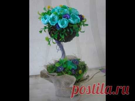 Кофейный топиарий с цветами из фоамирана