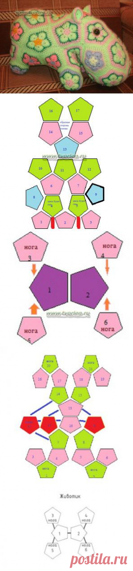 Как связать бегемота крючком из мотивов | Творим- не ленимся!)))Творим- не ленимся!)))
