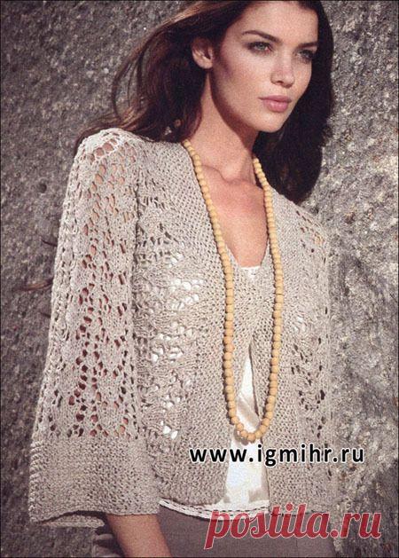 Жакет с ажурным узором (вязание спицами)