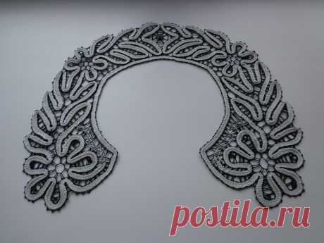 Воротничок &quot;Круглый&quot; кружевной сплетен  на коклюшках. Нитка хлопок серого и чёрного цвета  длина 48см .