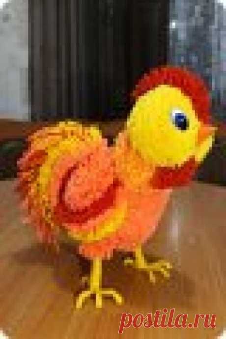 Золотой петушок Во многих народных сказках петушок предстает в образе Золотого петушка. Мы попытались воссоздать этот сказочный образ золотого петушка, работая с пряжей в технике изготовления помпонов и бахромы.